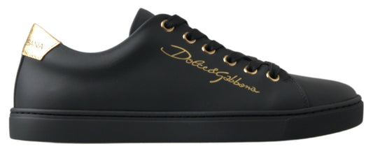 Dolce & Gabbana Black Gold Leather Classic Sneakers - Gio Beverly Hills