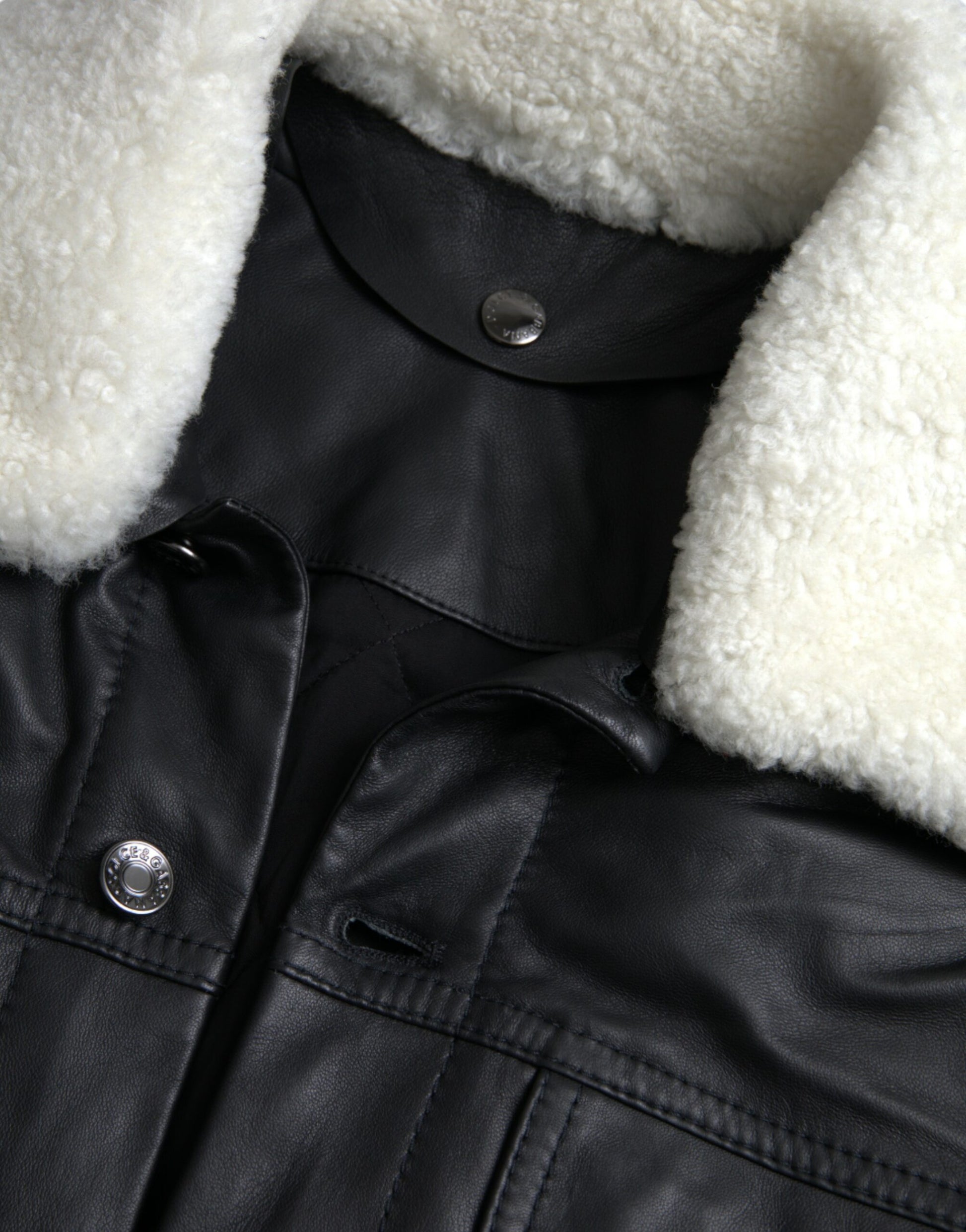 Dolce & Gabbana Black Leather Fur Collar Biker Coat Jacket - Gio Beverly Hills
