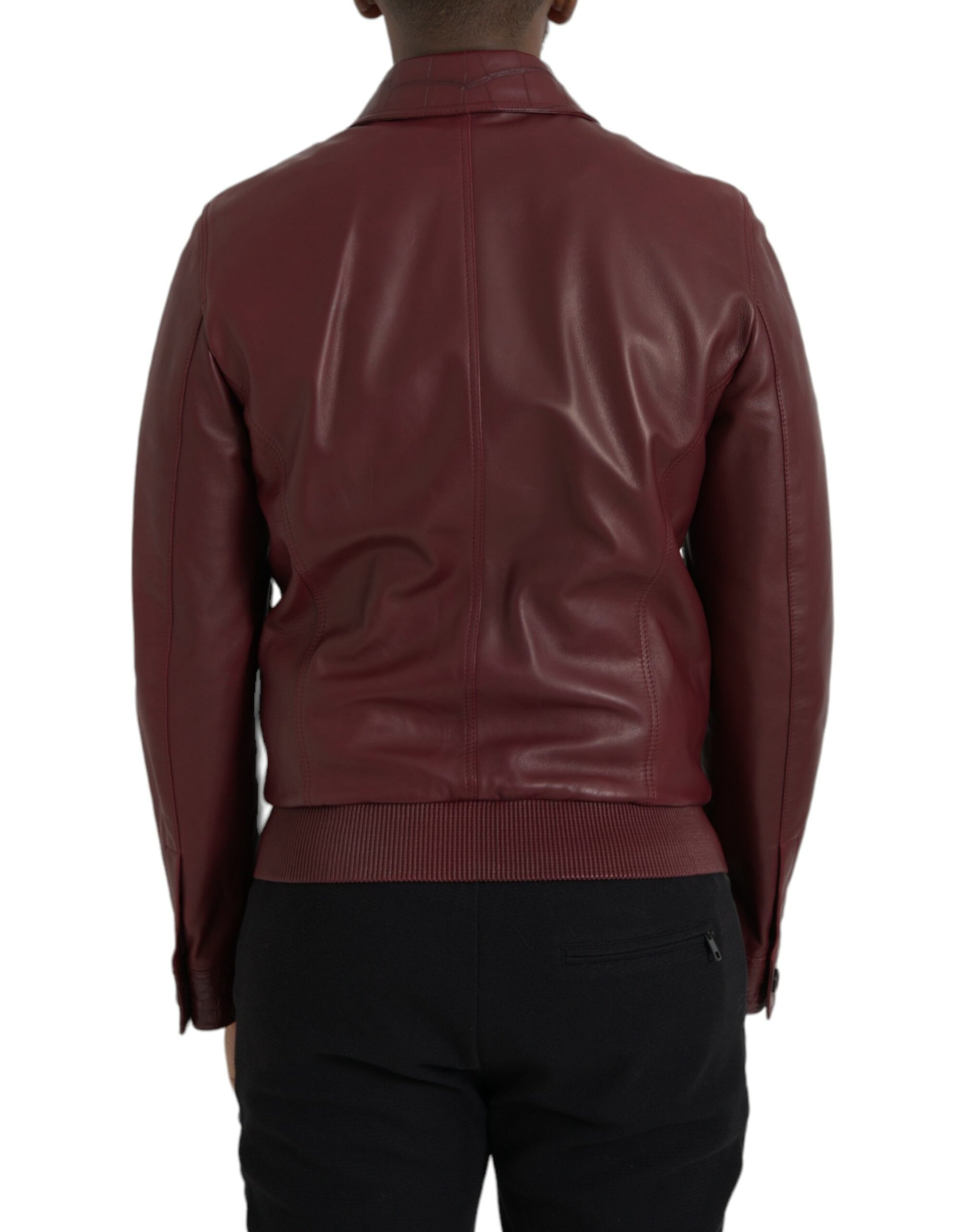 Dolce & Gabbana Maroon Exotic Leather Zip Biker Coat Jacket - Gio Beverly Hills