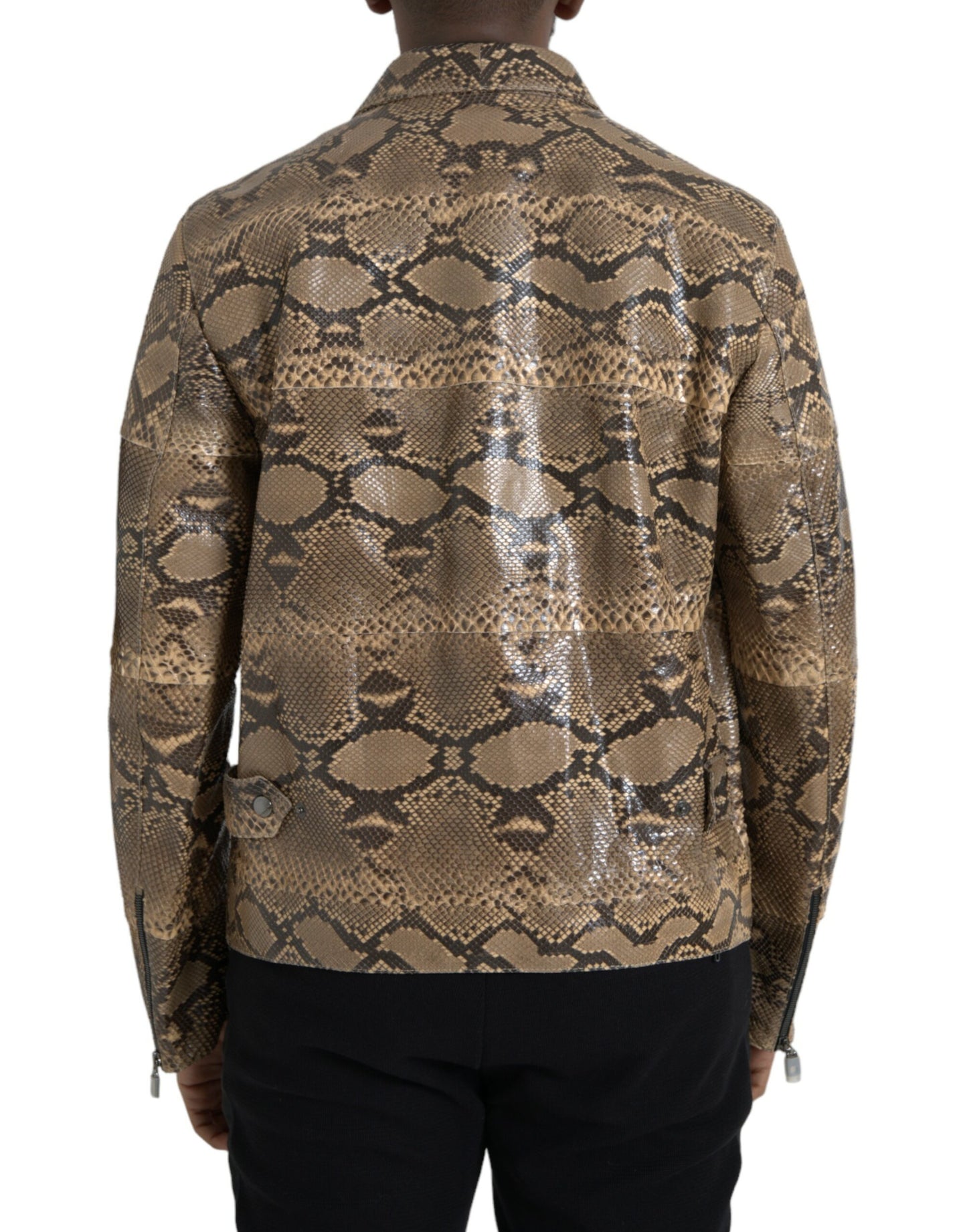 Dolce & Gabbana Beige Exotic Leather Biker Blouson Jacket - Gio Beverly Hills