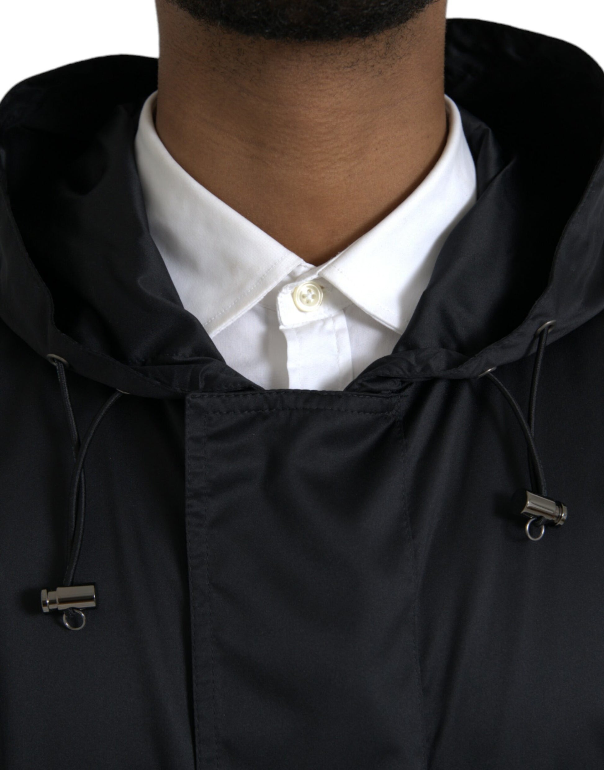 Dolce & Gabbana Black Polyester Hooded Long Windbreaker Jacket - Gio Beverly Hills