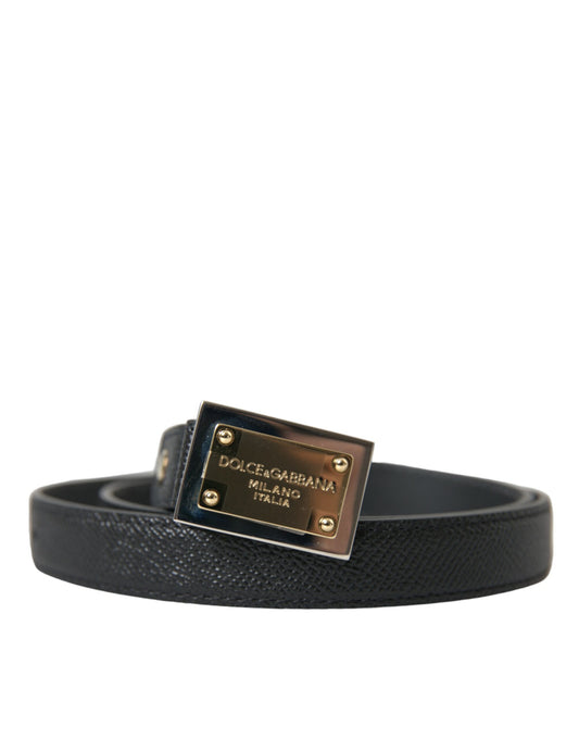 Dolce & Gabbana Black Leather Gold Square Metal Buckle Belt - Gio Beverly Hills