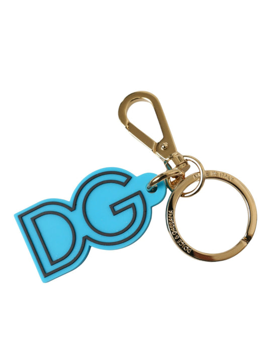 Dolce & Gabbana Blue Rubber Gold Tone Metal DG Logo Keyring Keychain - Gio Beverly Hills