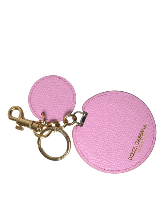 Dolce & Gabbana Pink Calf Leather Gold Metal Logo Print Keyring Keychain - Gio Beverly Hills