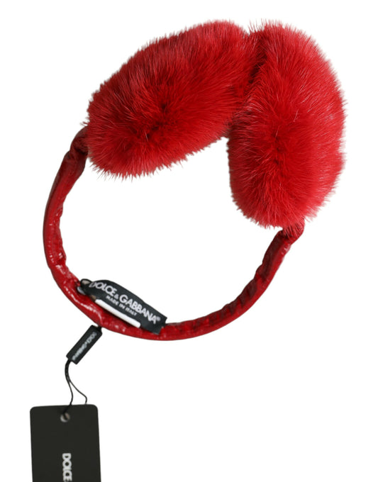 Dolce & Gabbana Red Mink Fur Winter Warmer Headband Ear Muffs - Gio Beverly Hills