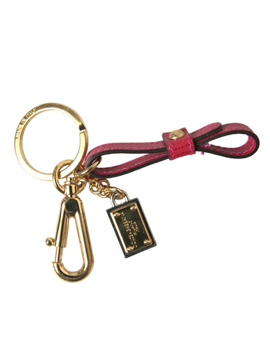 Dolce & Gabbana Red Calf Leather Gold Metal Logo Plaque Keyring Keychain - Gio Beverly Hills