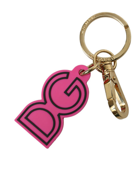 Dolce & Gabbana Pink Rubber Gold Tone Metal DG Logo Keyring Keychain - Gio Beverly Hills