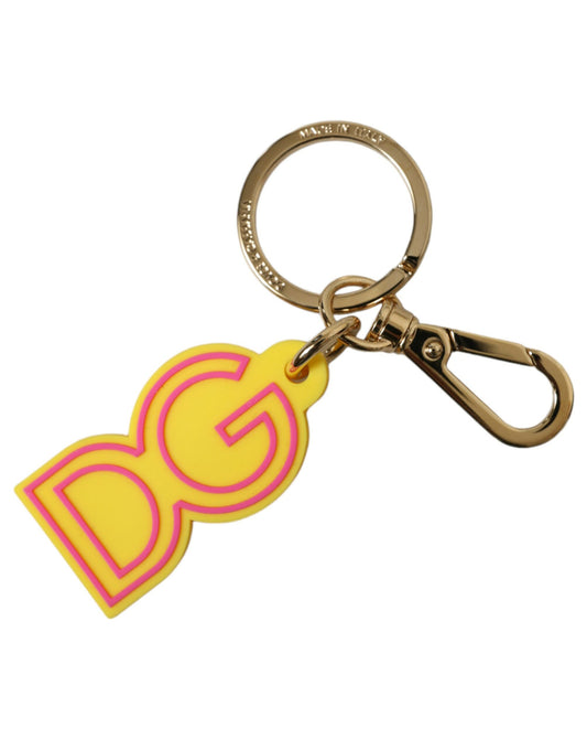 Dolce & Gabbana Yellow Rubber Gold Tone Metal DG Logo Keyring Keychain - Gio Beverly Hills