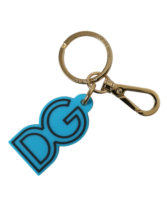 Dolce & Gabbana Blue Rubber Gold Tone Metal DG Logo Keyring Keychain - Gio Beverly Hills