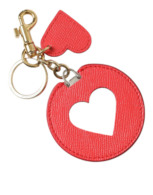 Dolce & Gabbana Red Heart Calf Leather Gold Tone Brass Keyring Keychain - Gio Beverly Hills