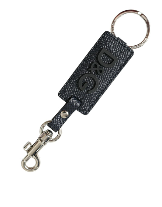 Dolce & Gabbana Black Calf Leather DG Logo Silver Brass Keyring Keychain - Gio Beverly Hills