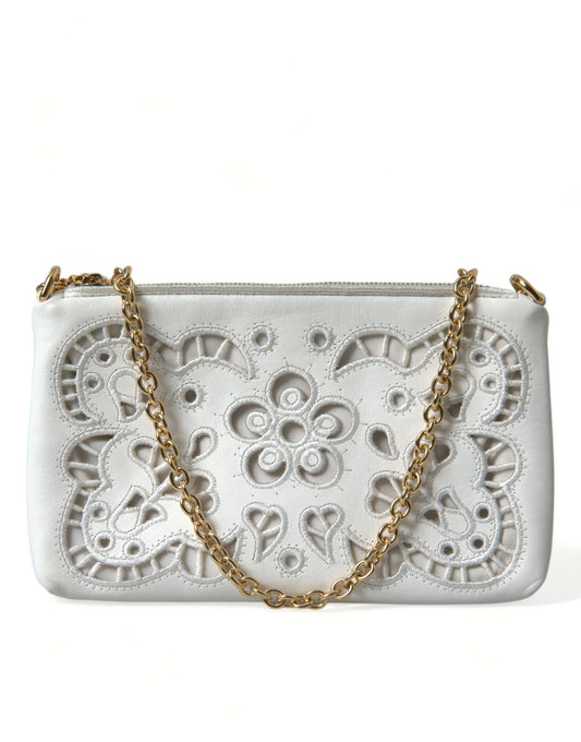 Dolce & Gabbana Embroidered Floral Leather Clutch with Chain Strap - Gio Beverly Hills