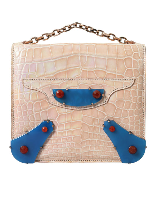 Balenciaga Elegant Mini Chain Beige Clutch for Evening Elegance - Gio Beverly Hills