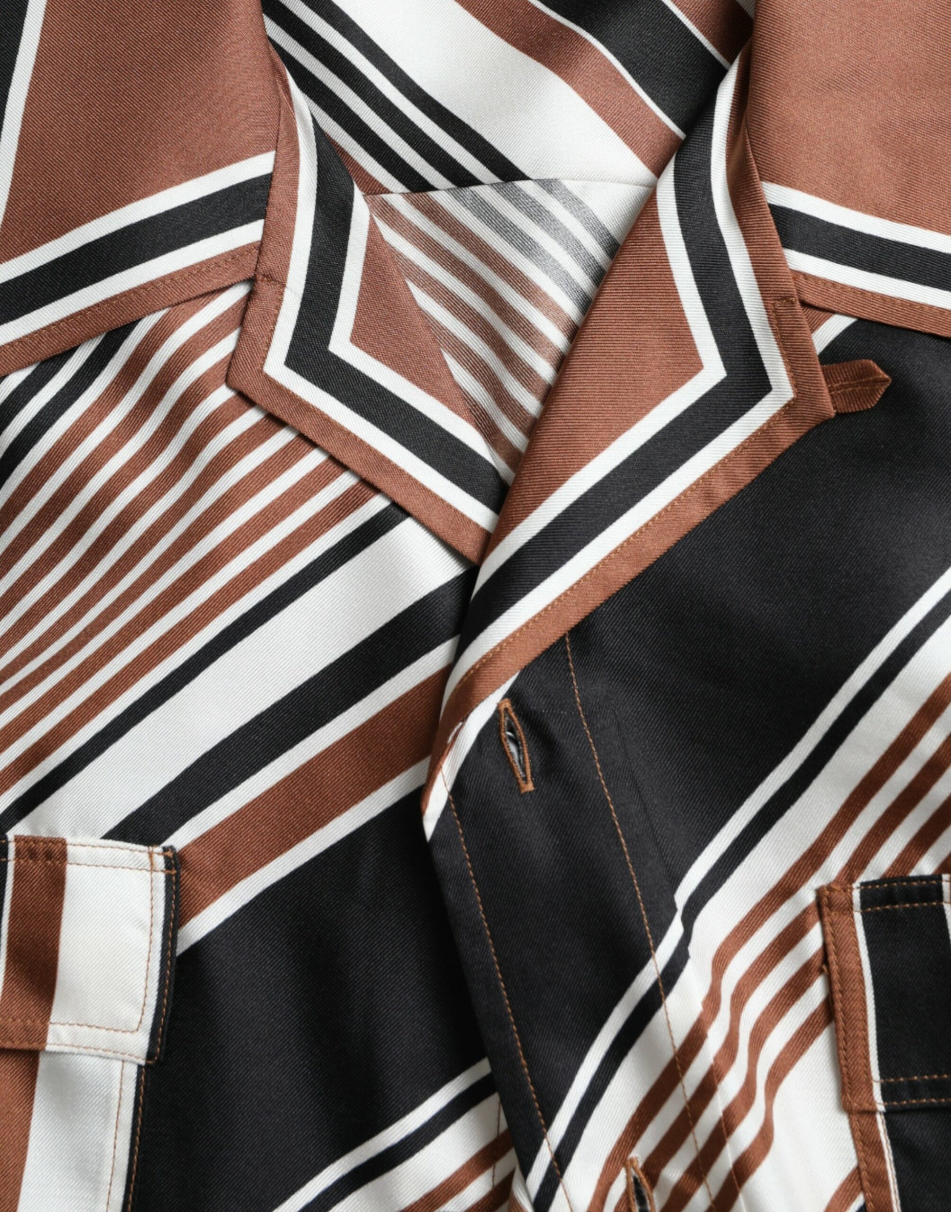 Dolce & Gabbana Brown White Silk Striped Short Sleeve Shirt - Gio Beverly Hills
