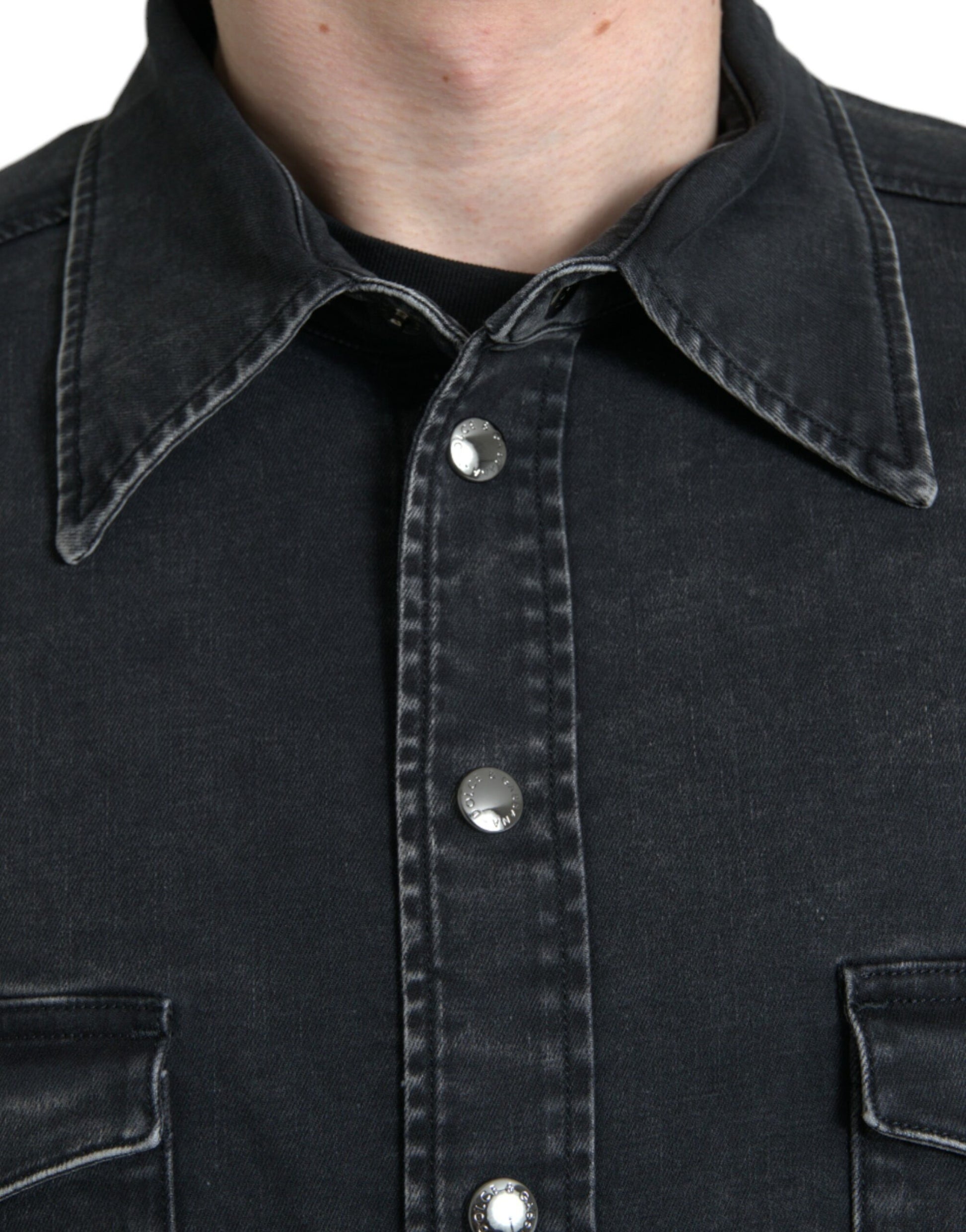 Dolce & Gabbana Black Cotton Long Sleeve Denim Casual Shirt - Gio Beverly Hills