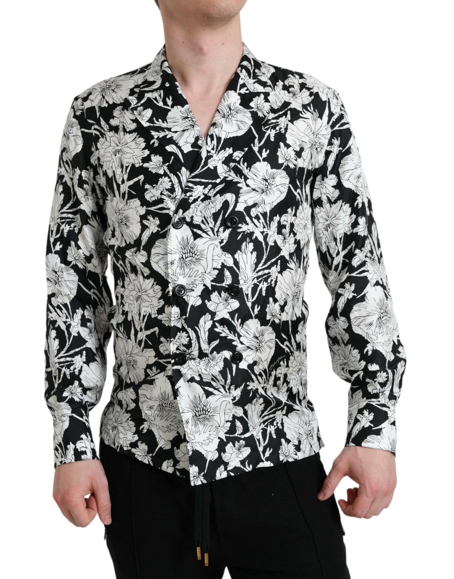 Dolce & Gabbana Black White Floral Button Down Casual Shirt - Gio Beverly Hills