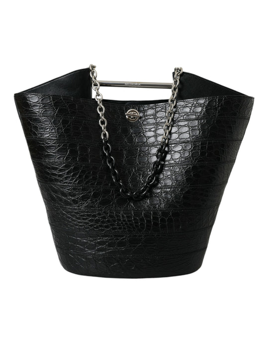 Balenciaga Elegant Black Crocodile Leather Maxi Bucket Bag - Gio Beverly Hills