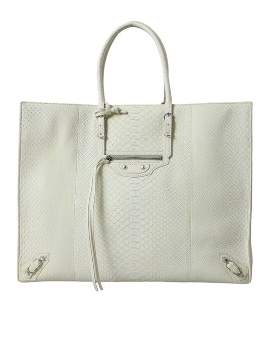 Balenciaga Chic Python Leather Tote in White & Yellow - Gio Beverly Hills