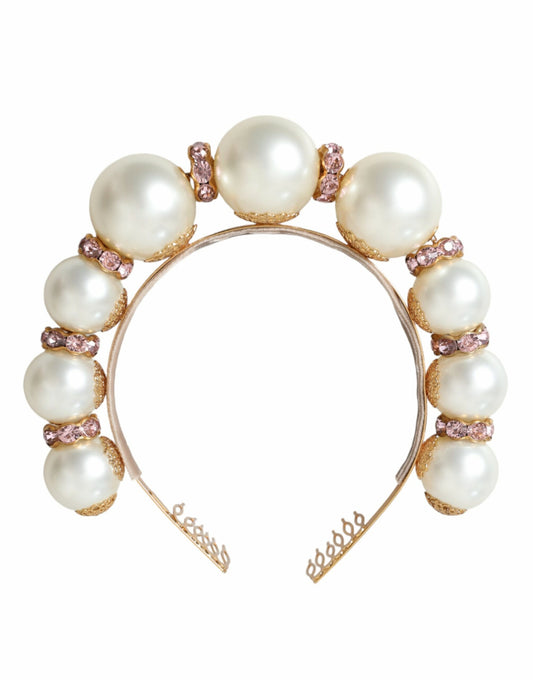 Dolce & Gabbana White Faux Pearl Crystal Embellished Headband Diadem - Gio Beverly Hills