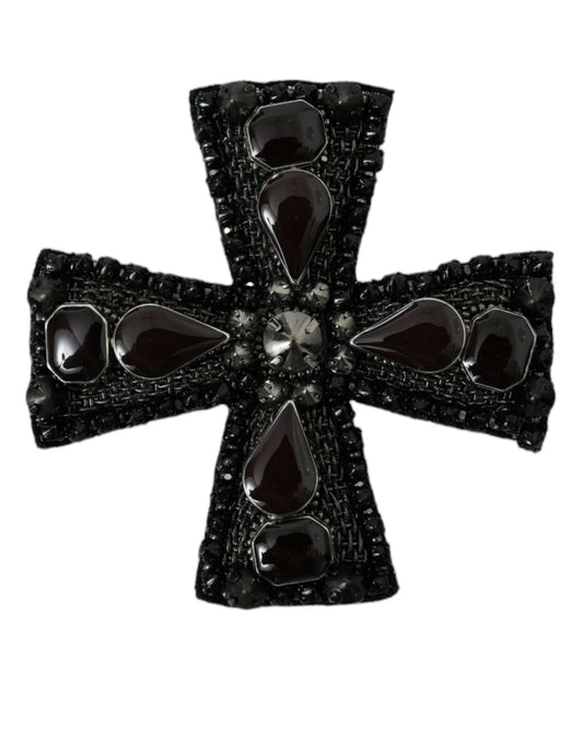 Dolce & Gabbana Black Crystals Embellished Cross Pin Brooch - Gio Beverly Hills