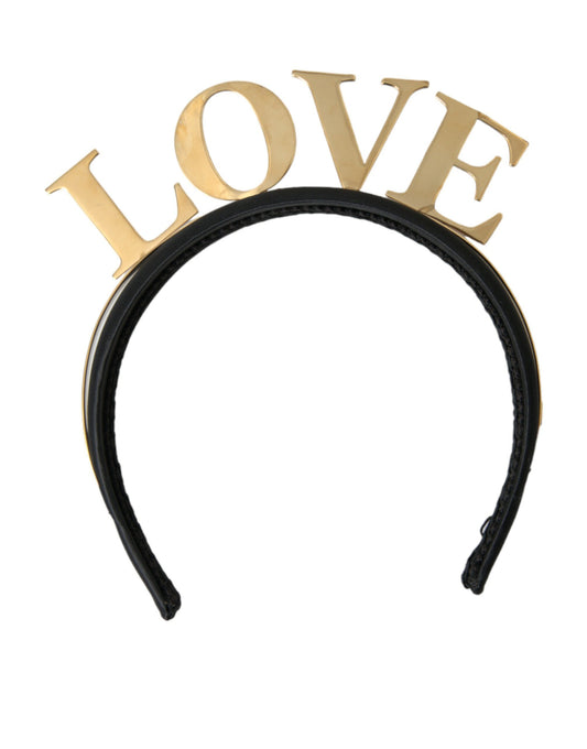 Dolce & Gabbana Black Gold Brass LOVE Crown Tiara Women Hairband Diadem - Gio Beverly Hills