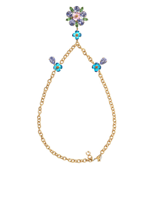Dolce & Gabbana Gold Brass Chain Crystal Floral Pendant Charm Necklace - Gio Beverly Hills
