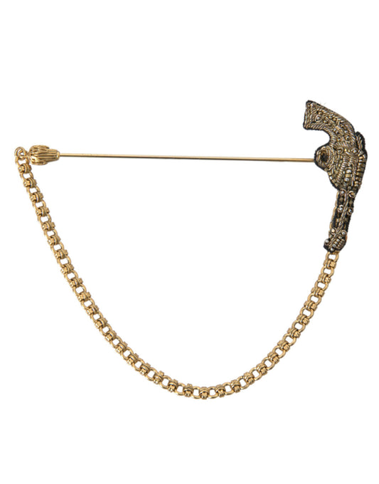 Dolce & Gabbana Brass Copper Silk Revolver Gun Men Brooch Lapel Pin - Gio Beverly Hills