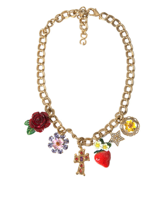 Dolce & Gabbana Gold Chain Rose Cross Strawberry Star Pendant Necklace - Gio Beverly Hills