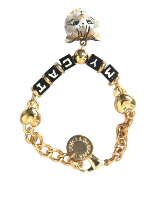 Dolce & Gabbana Gold Tone Brass Chain MY CAT Heart Bracelet - Gio Beverly Hills