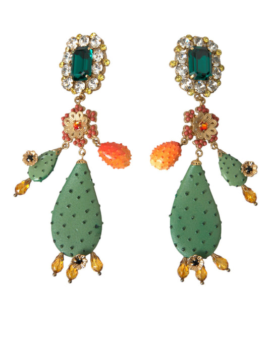 Dolce & Gabbana Green Cactus Crystal Clip On Jewelry Dangling Earrings - Gio Beverly Hills