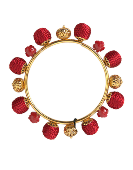 Dolce & Gabbana Gold Brass Red RUNWAY Sicilia Natale Roses Bracelet - Gio Beverly Hills