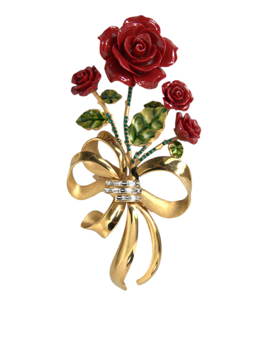 Dolce & Gabbana Gold Tone Brass Rose Crystal Women Hair Clip - Gio Beverly Hills