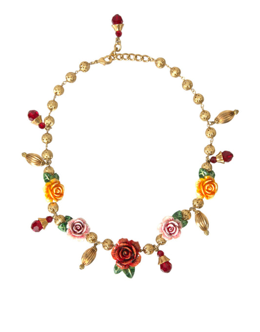 Dolce & Gabbana Multicolor Roses Crystals Gold Ball Chain Necklace - Gio Beverly Hills