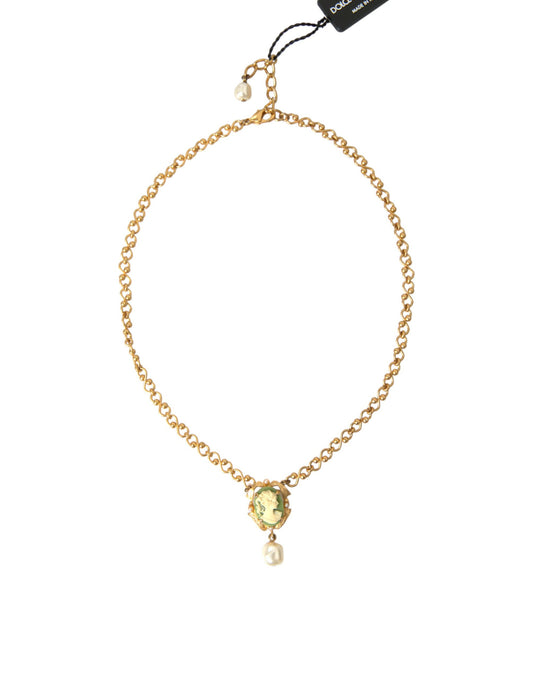 Dolce & Gabbana Gold Brass Chain Pearl Pendant Charm Necklace - Gio Beverly Hills