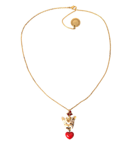 Dolce & Gabbana Gold Brass Chain Dog Heart Pendant Charm Necklace - Gio Beverly Hills