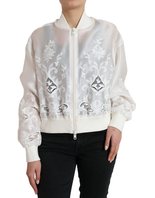 Dolce & Gabbana Elegant White Silk Bomber Jacket - Gio Beverly Hills