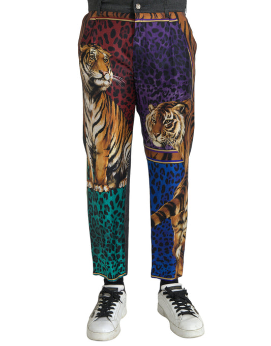 Dolce & Gabbana Multicolor Tiger Leopard Cotton Loose Tapered Pants - Gio Beverly Hills