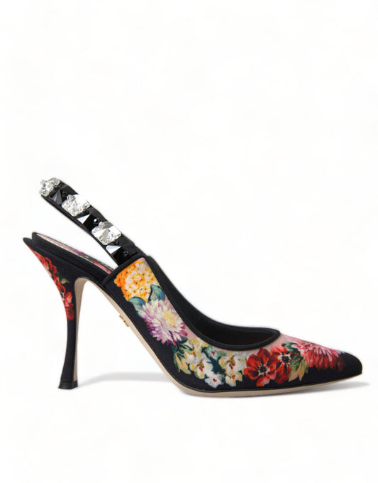 Dolce & Gabbana Floral Slingback Heels with Luxe Crystal Details - Gio Beverly Hills