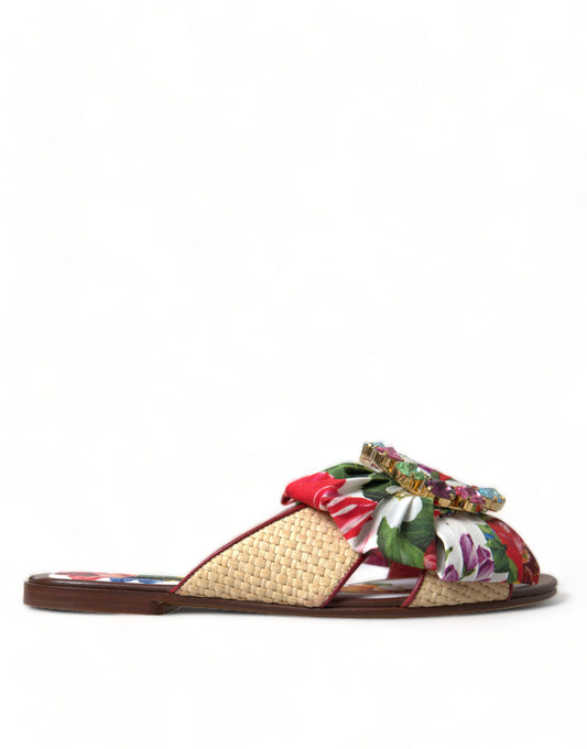 Dolce & Gabbana Exquisite Floral Print Flat Sandals - Gio Beverly Hills