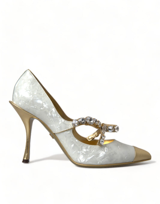 Dolce & Gabbana Elegant White Patent Crystal Bow Heels - Gio Beverly Hills