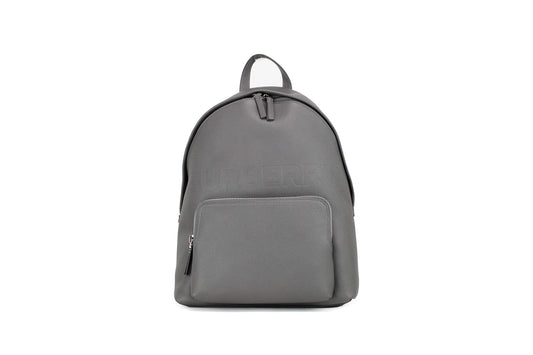 Burberry Abbeydale Branded Charcoal Grey Pebbled Leather Backpack Bookbag - Gio Beverly Hills