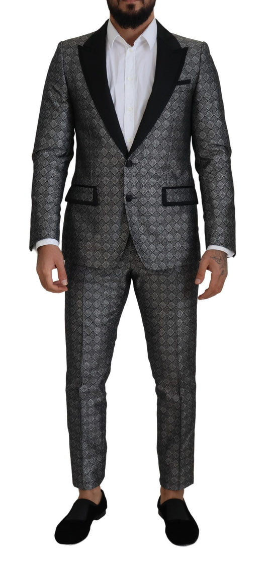 Dolce & Gabbana Elegant Silver Patterned Slim Fit Suit - Gio Beverly Hills