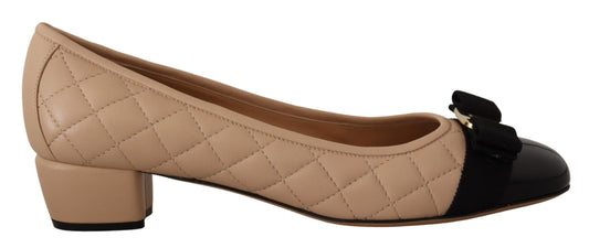 Salvatore Ferragamo Elegant Quilted Leather Pumps in Beige and Black - Gio Beverly Hills