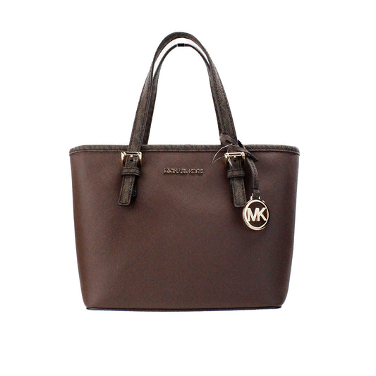 Michael Kors Jet Set Mocha Leather XS Carryall Top Zip Tote Bag Purse - Gio Beverly Hills