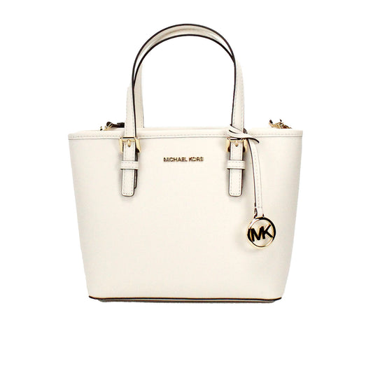 Michael Kors Jet Set Light Cream Leather XS Carryall Top Zip Tote Bag Purse - Gio Beverly Hills
