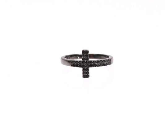 Nialaya Black CZ Cross Rhodium 925 Ring - Gio Beverly Hills