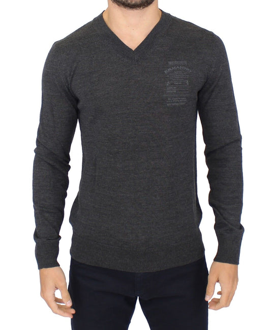 Ermanno Scervino Gray Wool Blend V-neck Pullover Sweater - Gio Beverly Hills