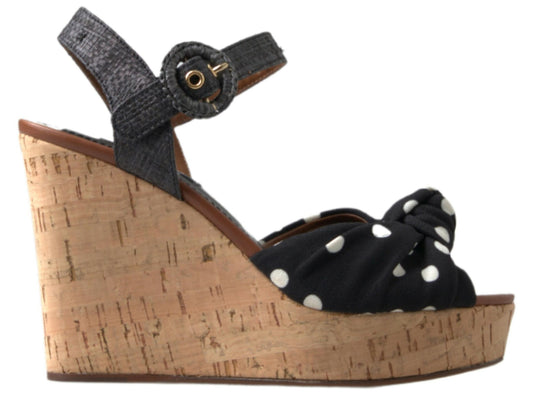 Dolce & Gabbana Black  Wedges Polka Dotted Ankle Strap Shoes Sandals - Gio Beverly Hills