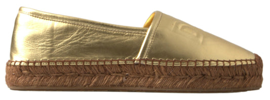 Dolce & Gabbana Gold Leather D&G Loafers Flats Espadrille Shoes - Gio Beverly Hills