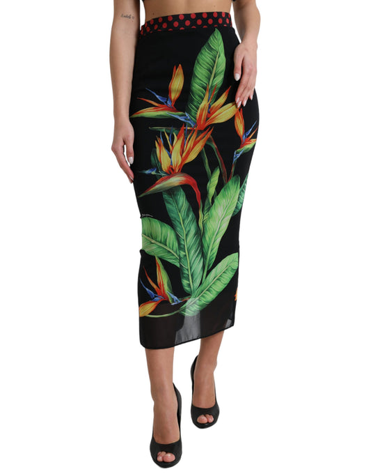 Dolce & Gabbana Black Strelitzia High Waist Pencil Cut Skirt - Gio Beverly Hills